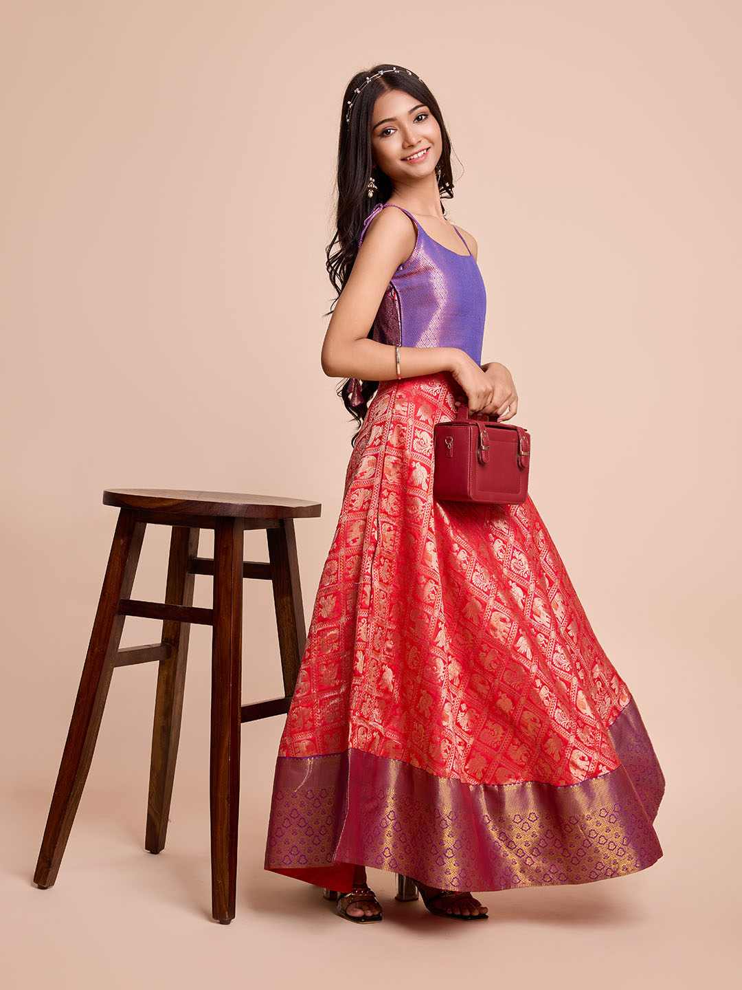 Tasarika Kids RED color Silk Sleeveless ethnic dress KAJAL_RED