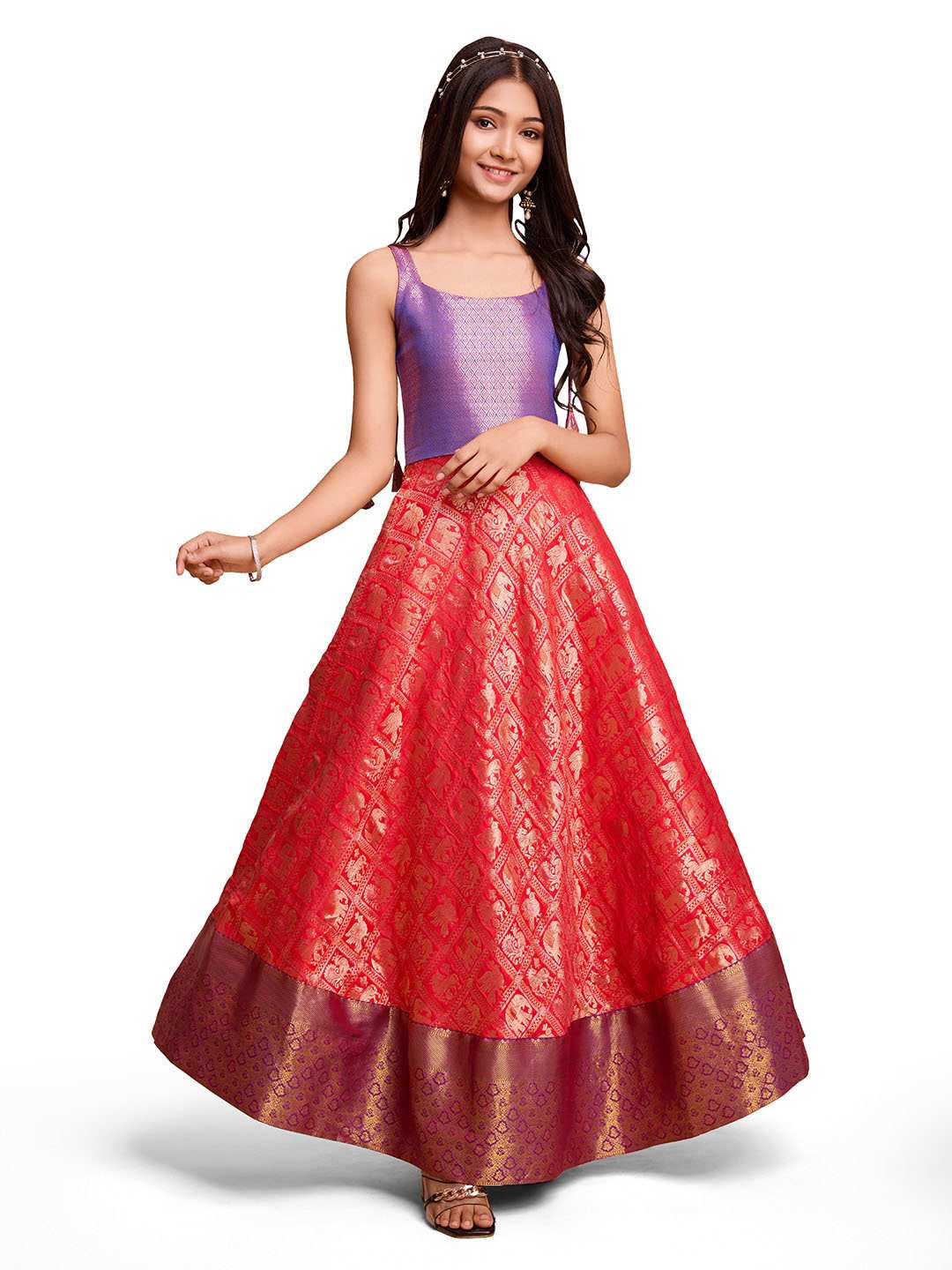 Tasarika Kids RED color Silk Sleeveless ethnic dress KAJAL_RED