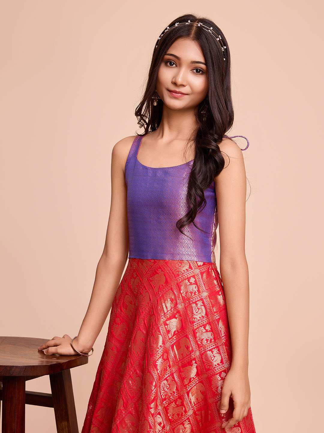 Tasarika Kids RED color Silk Sleeveless ethnic dress KAJAL_RED