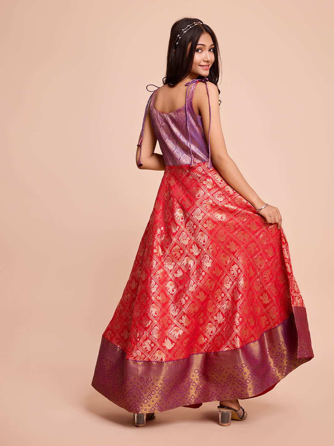 Tasarika Kids RED color Silk Sleeveless ethnic dress KAJAL_RED