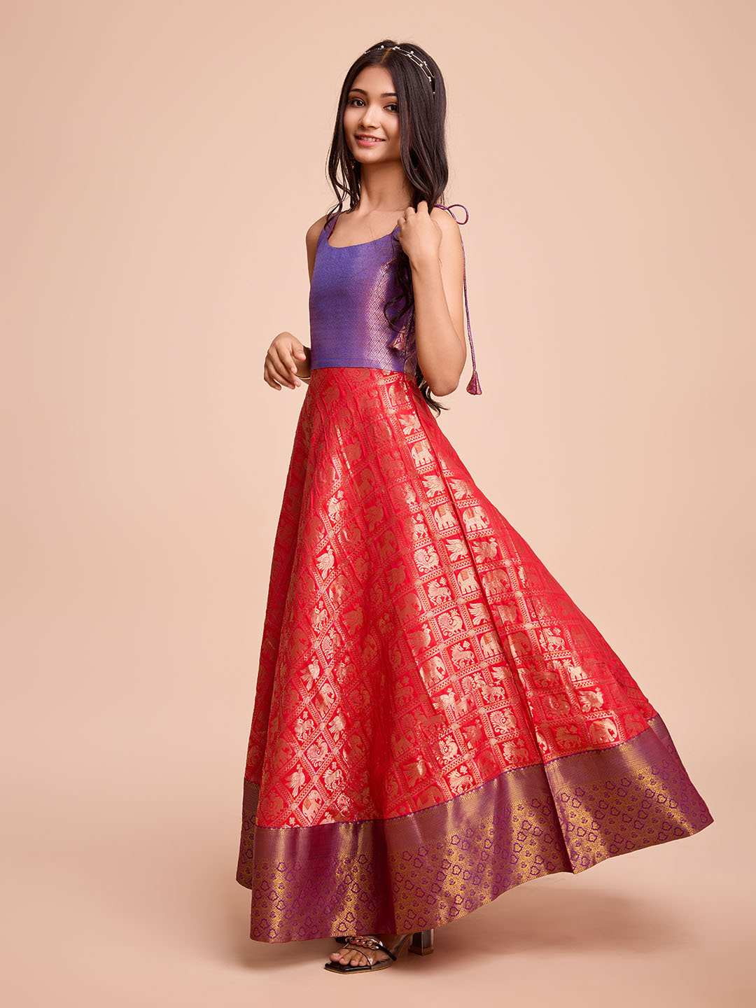 Tasarika Kids RED color Silk Sleeveless ethnic dress KAJAL_RED