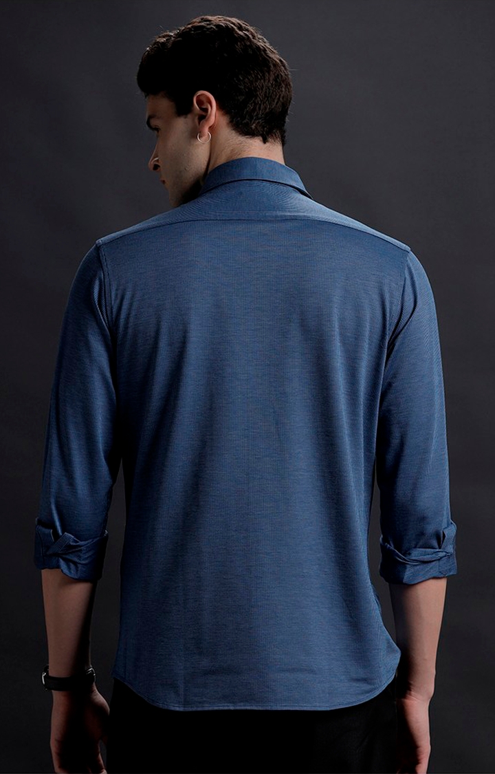 Men's Navy Cotton Textured Casual Shirt