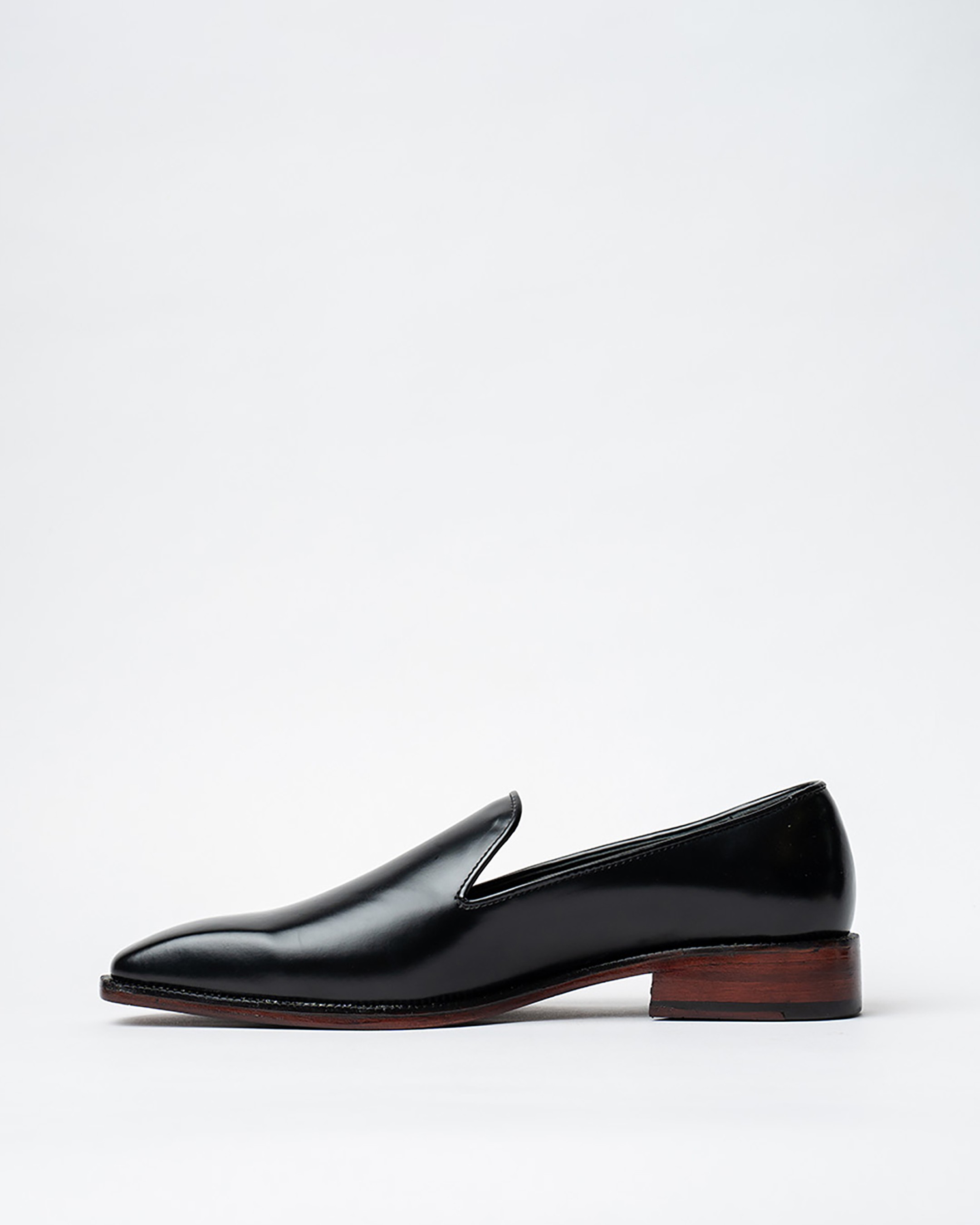 Evening Slippers With An Almond Toe, Velvet Vamp And Stacked Heel
