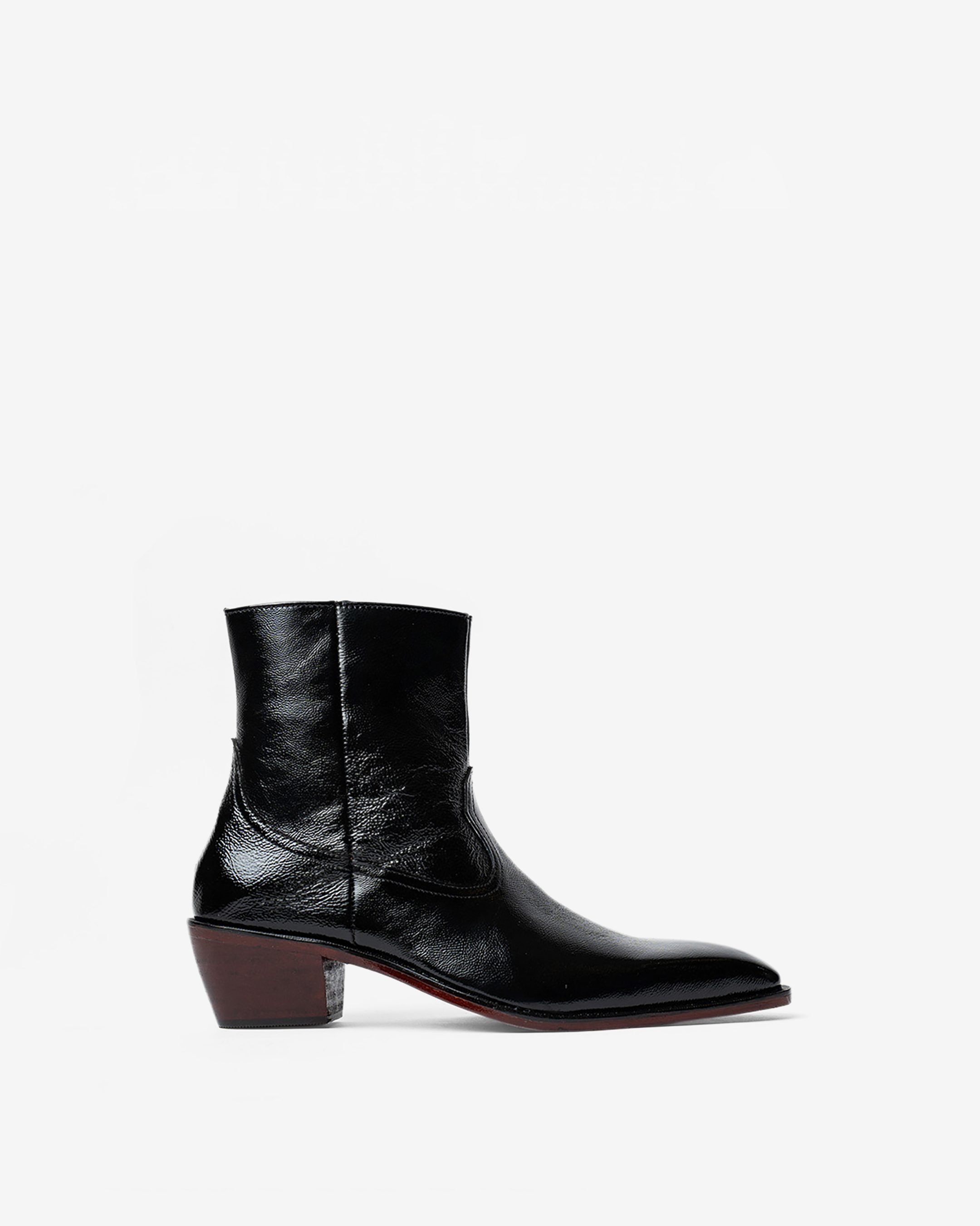 Ankle Boots With A Square Pointed Toe And Trapezoid Heel, Featuring A Side Zip Closure