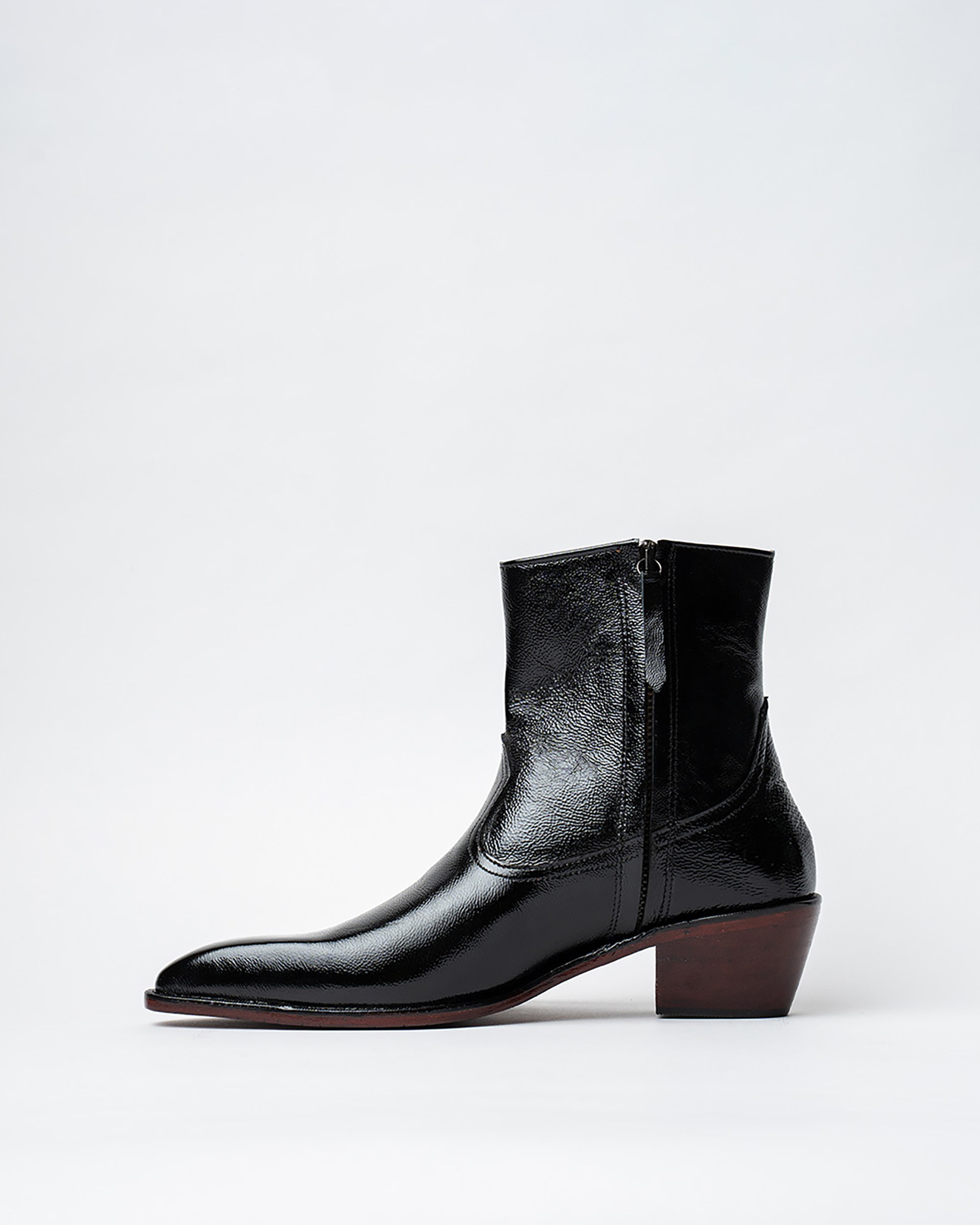 Ankle Boots With A Square Pointed Toe And Trapezoid Heel, Featuring A Side Zip Closure