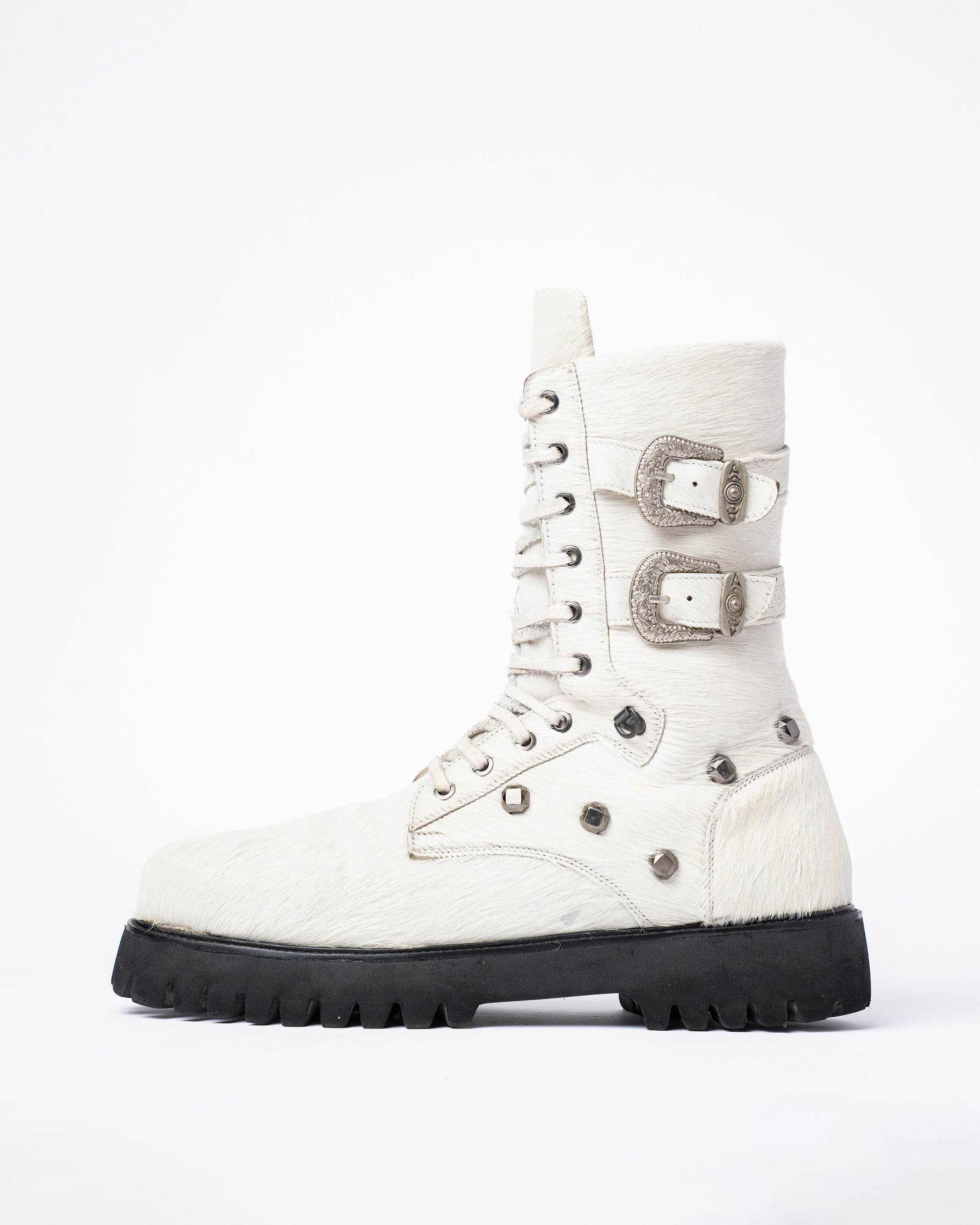 Hair-on Studded Combat Boots