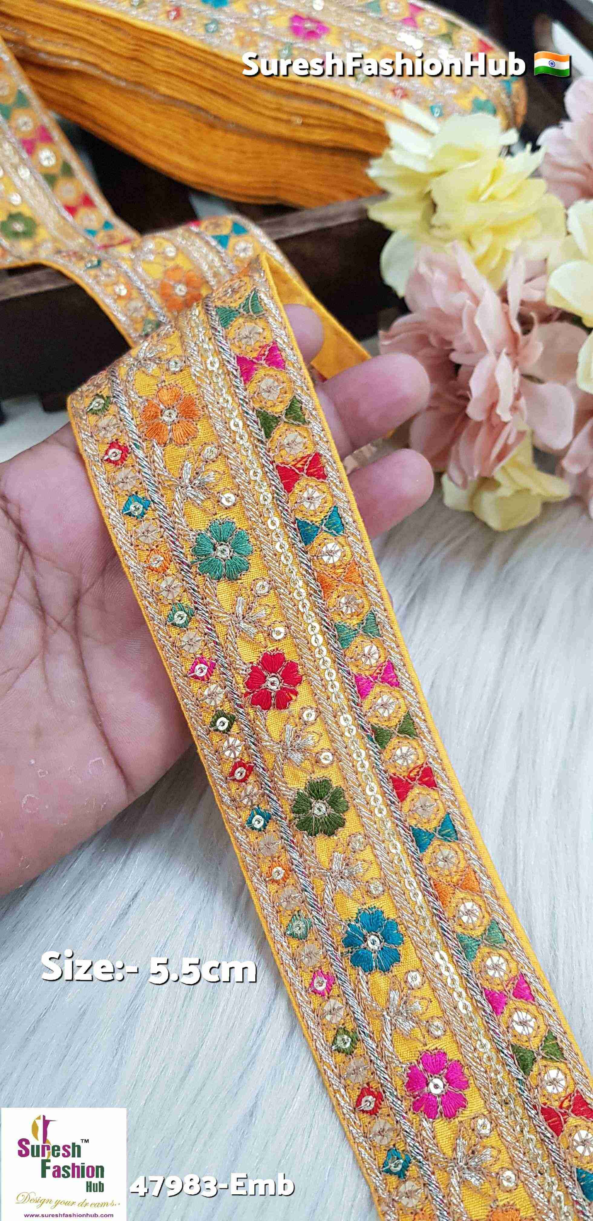 Yellow Sabyasachi Inspired Floral Embroidery Lace