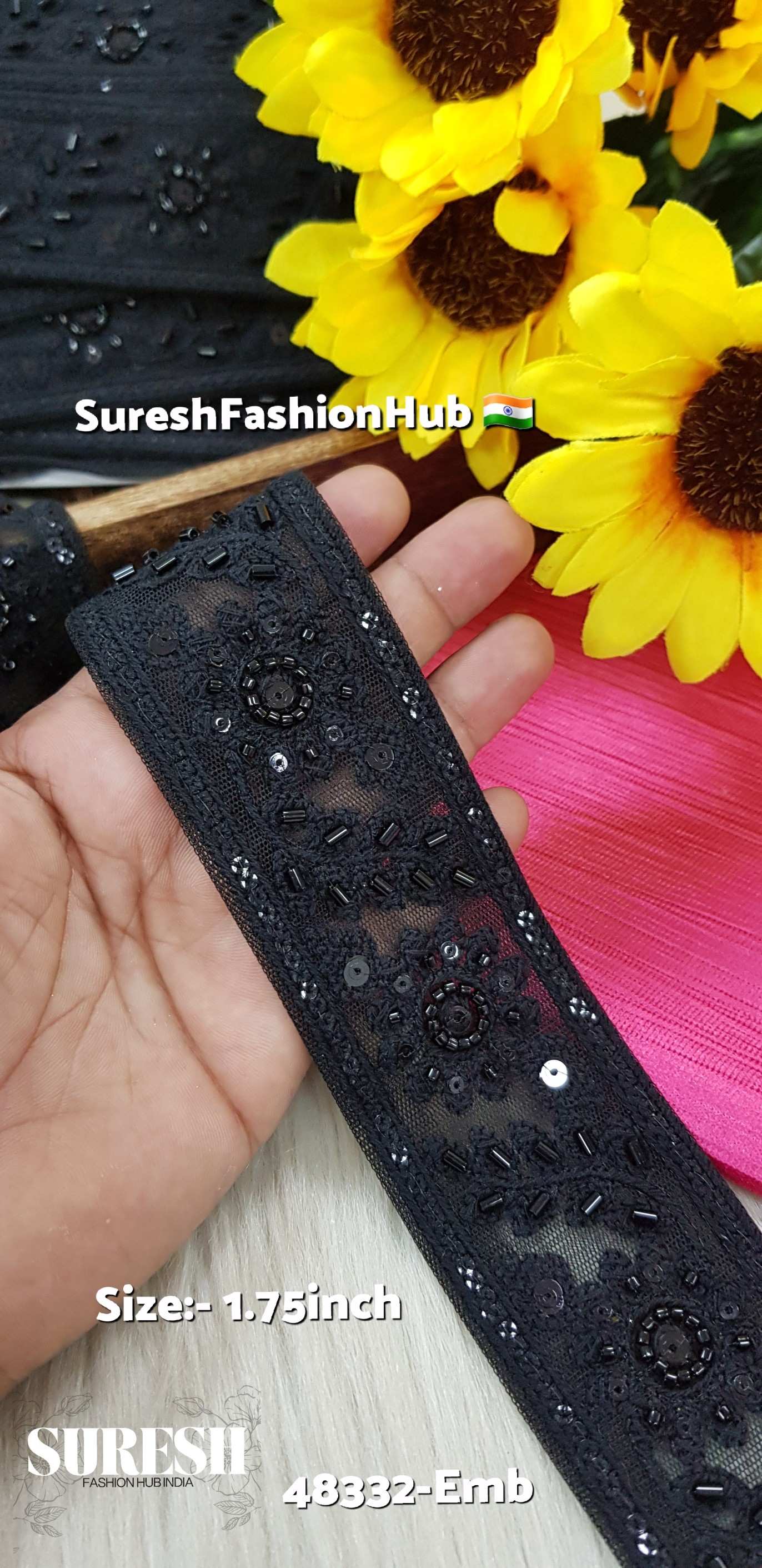 Black to Black Floral Net Embroidery Lace – 48332-Emb