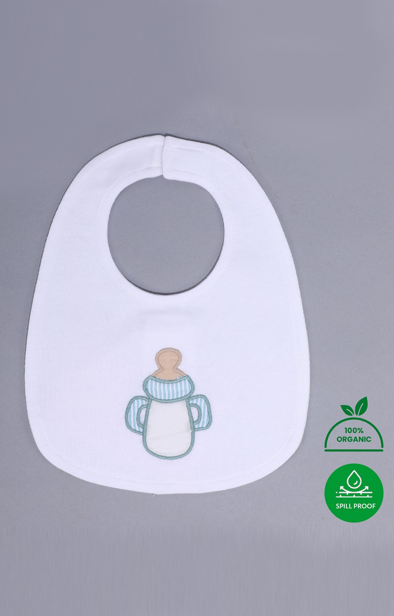 Kidbea | Printed Baby Blue and White Feeding Bib With Spill-Proof Finish 3