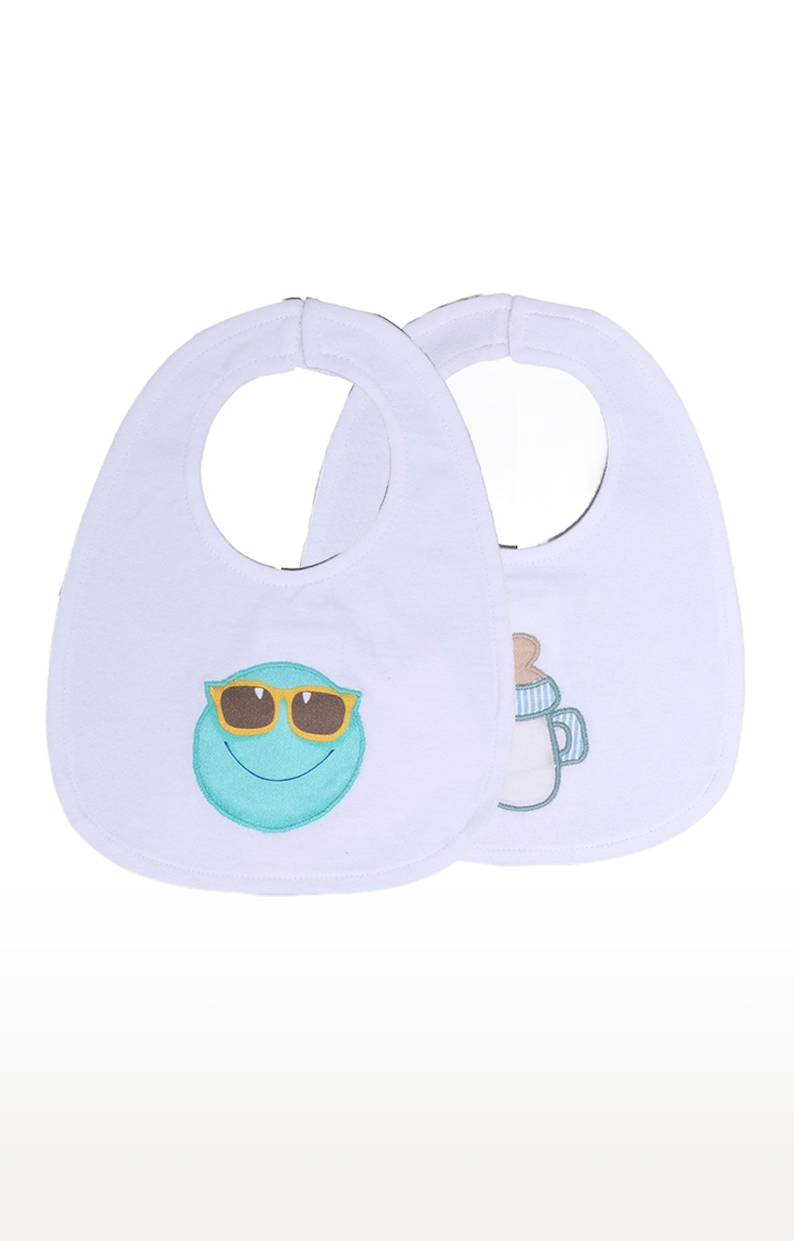 Kidbea | Printed Baby Blue and White Feeding Bib With Spill-Proof Finish 0