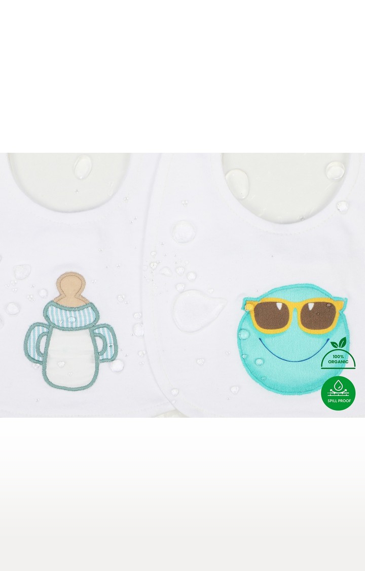 Kidbea | Printed Baby Blue and White Feeding Bib With Spill-Proof Finish 5