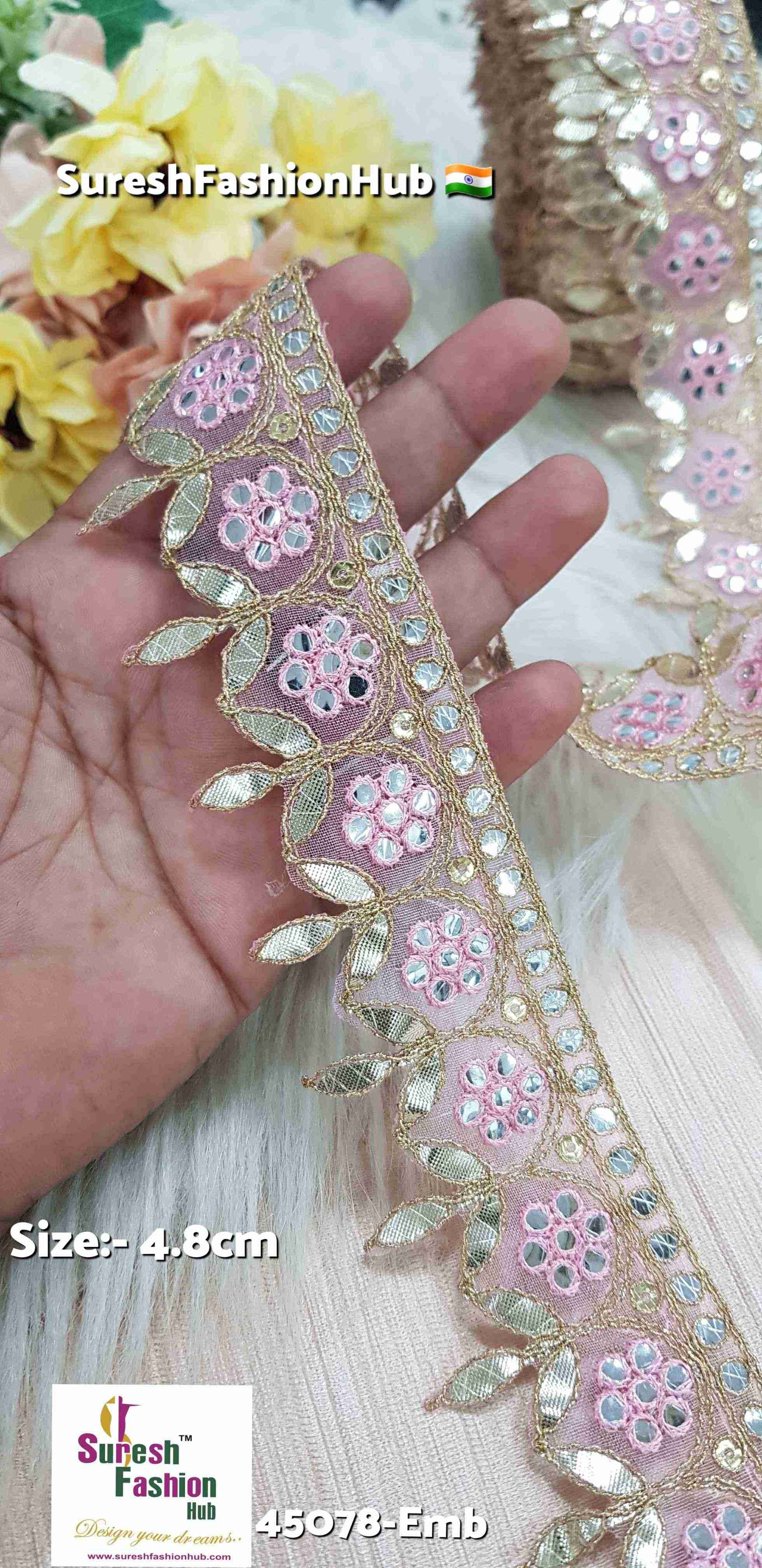 Baby Pink Mirror Bloom Single-Cut Gota Lace