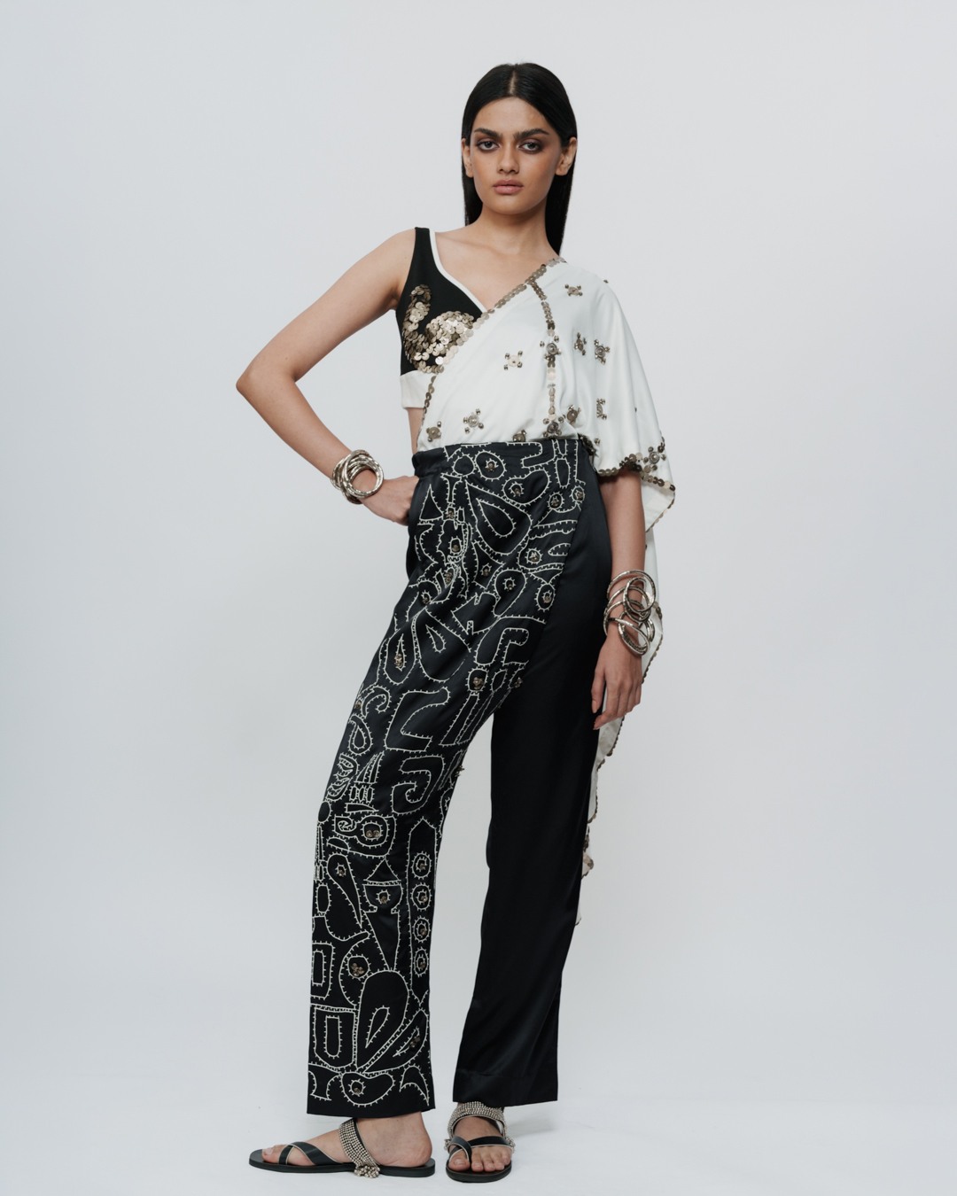 Hand Embroidered Shawl With Appliqué Pants & Bralette