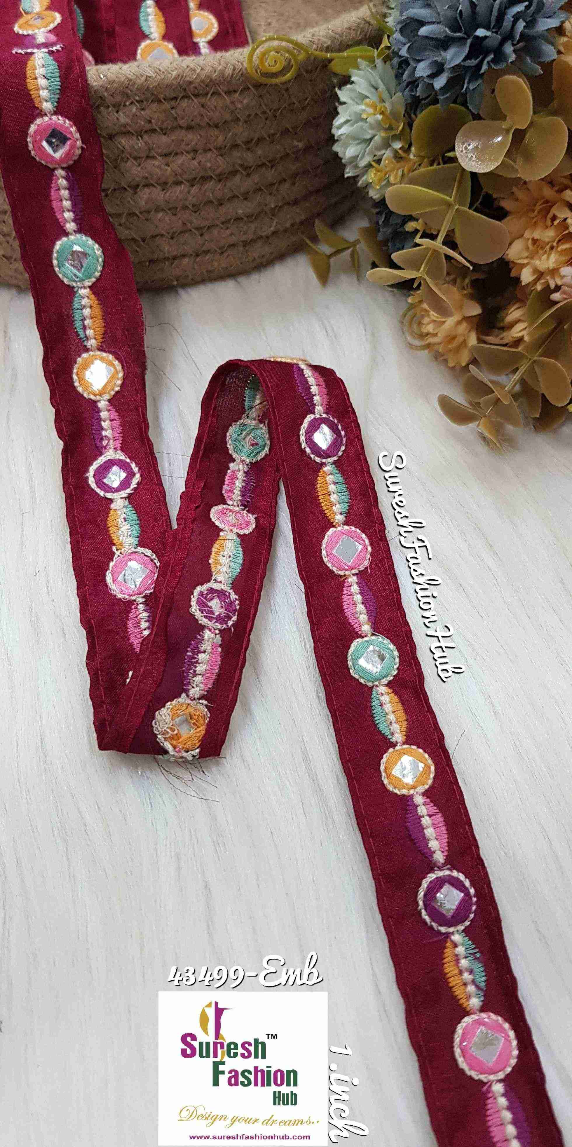 Abla Mirror Gleam Marron Embroidered Trim
