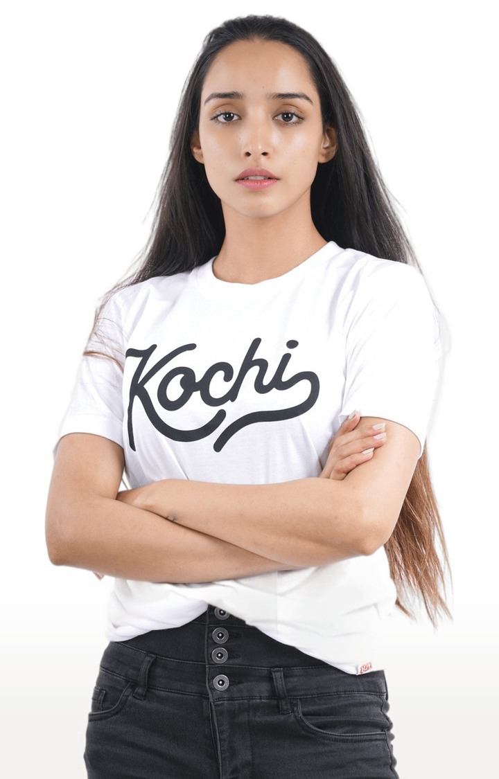 Unisex Kochi Script Tri-Blend T-Shirt in White