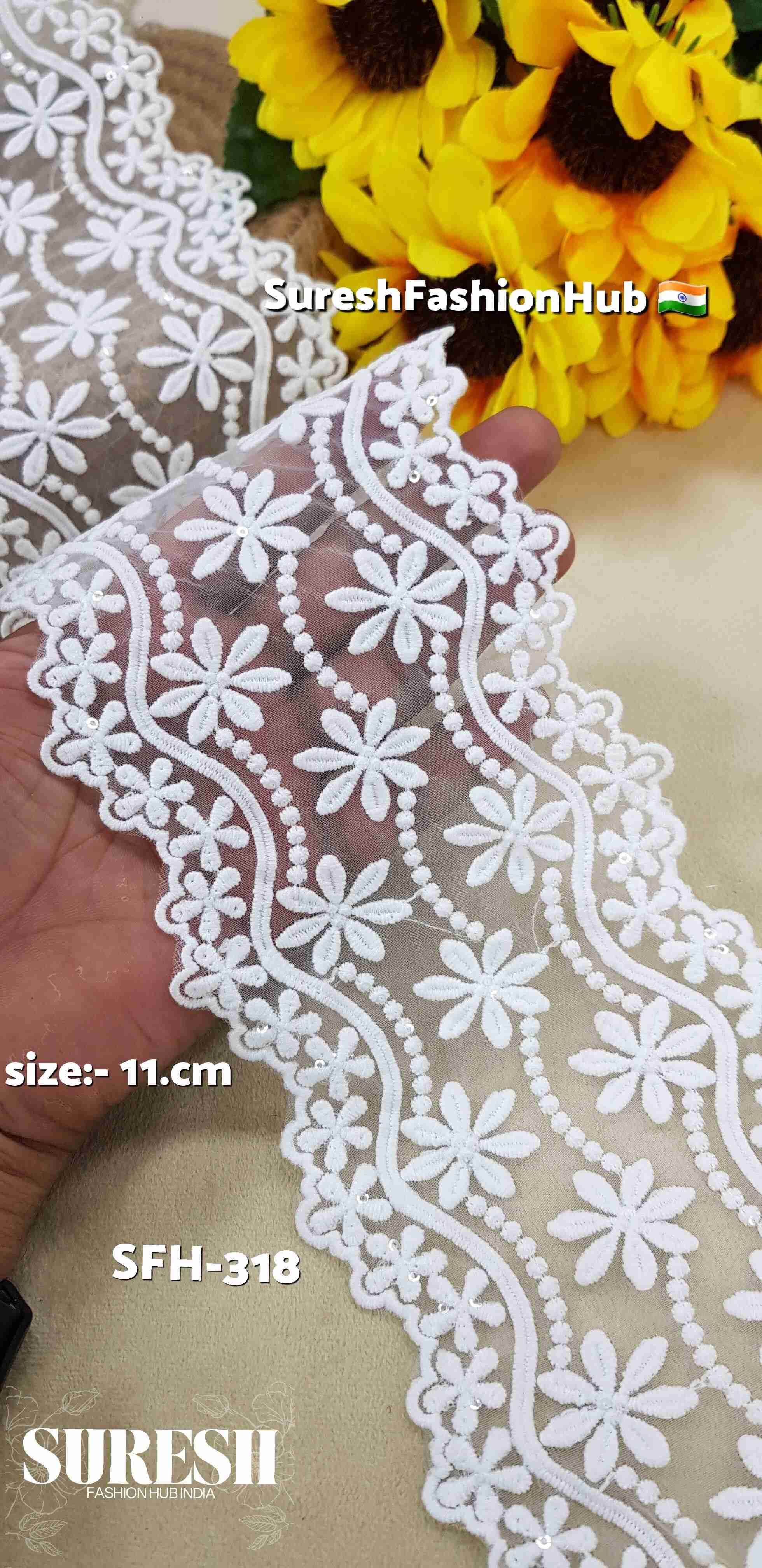 White Two-Sided Organza GPO Lace with Transparent Sequins