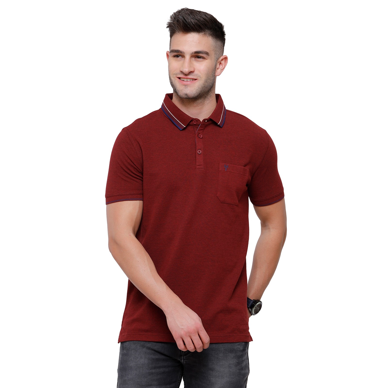 Classic Polo Mens Cotton Blend Half Sleeve Solid Polo Neck Maroon T-Shirt (TOZA-RED MEL SF P)