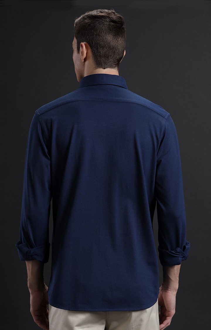 Men's Navy Cotton Solid Casual Shirt