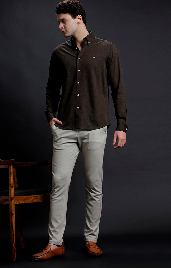 Men's Brown Cotton Solid Formal Shirt
