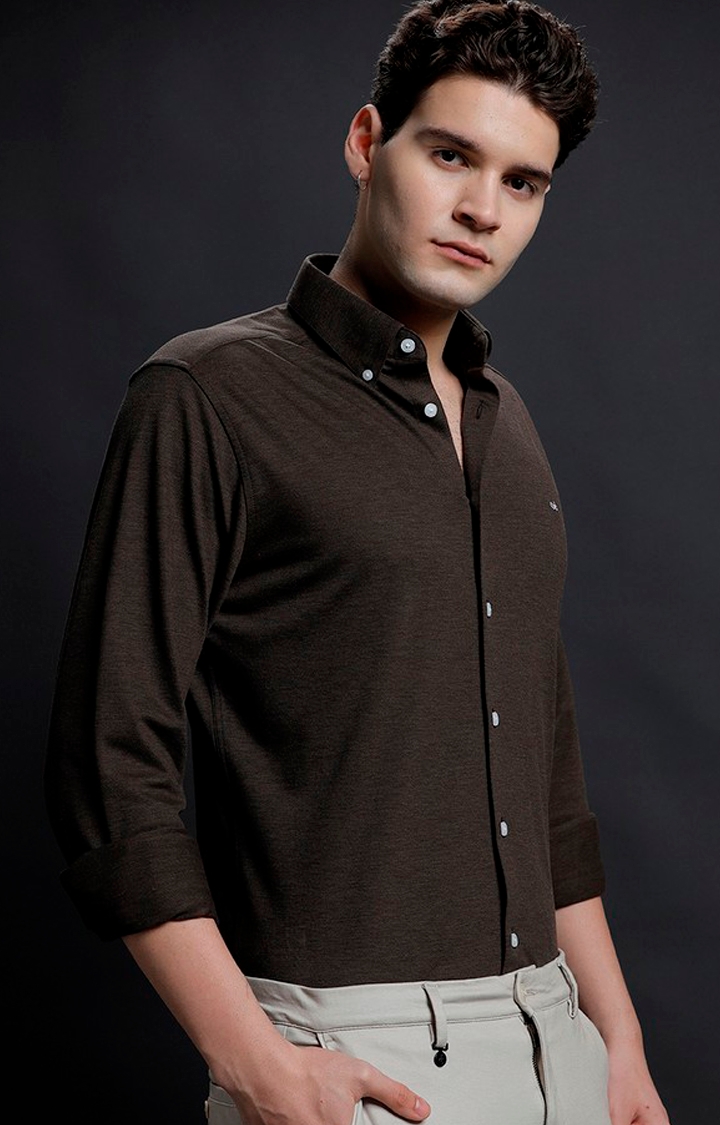 Aldeno | Men's Brown Cotton Solid Formal Shirt