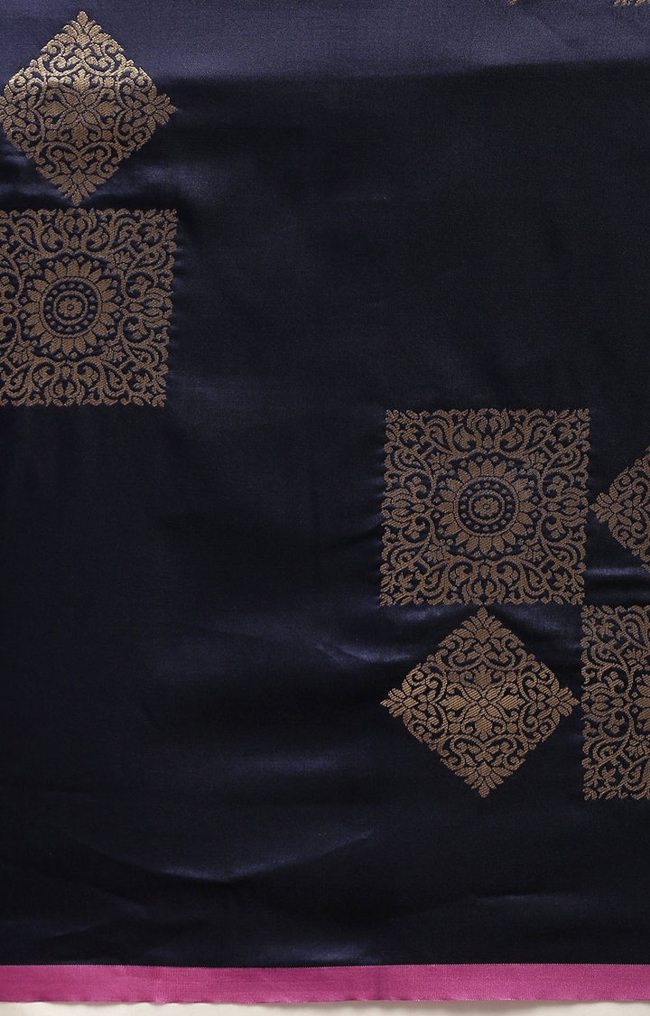 Vastranand | VASTRANAND  Navy Blue & Gold-Toned Silk Blend Woven Design Kanjeevaram Saree 2