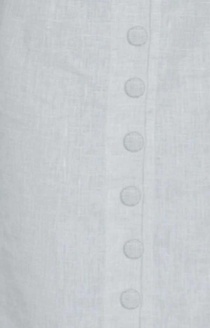Women's White Linen Melange Straight Skirt
