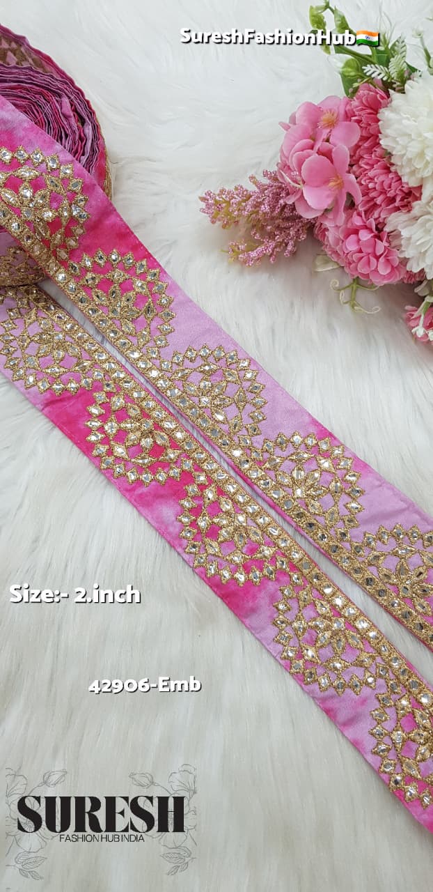 Dyed Pink Geometric Foil Mirror Fabric Lace – 42906-Emb