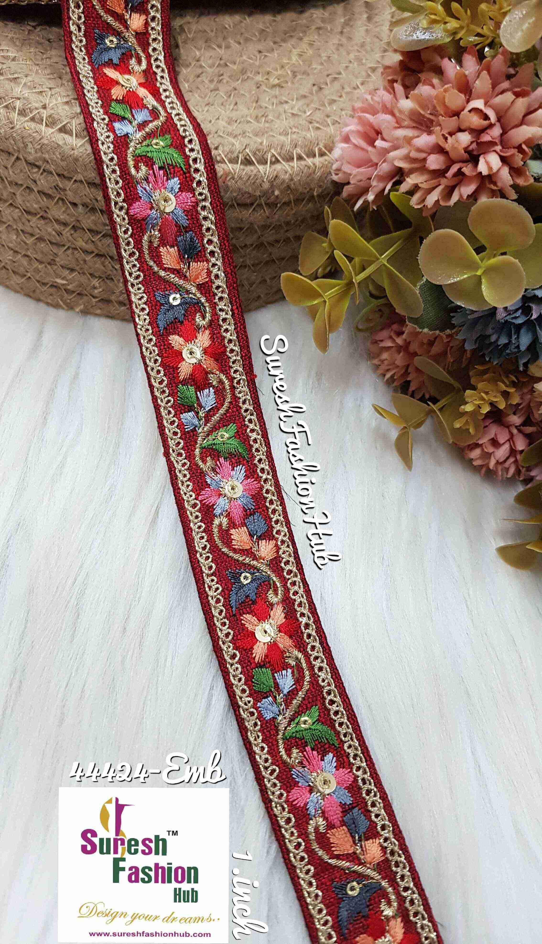 Mosaic Threadwork Zari Maroon Embroidery Borders