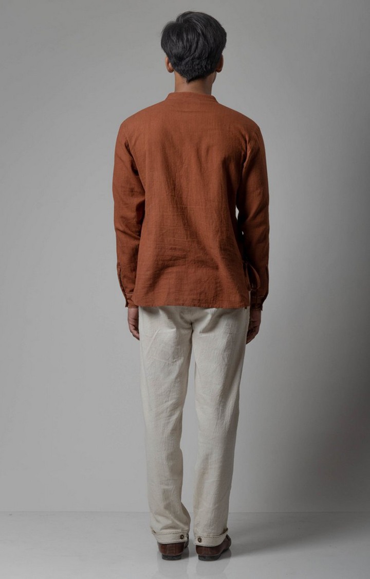 Men's Brown Cotton Solid Angrakha Kurta