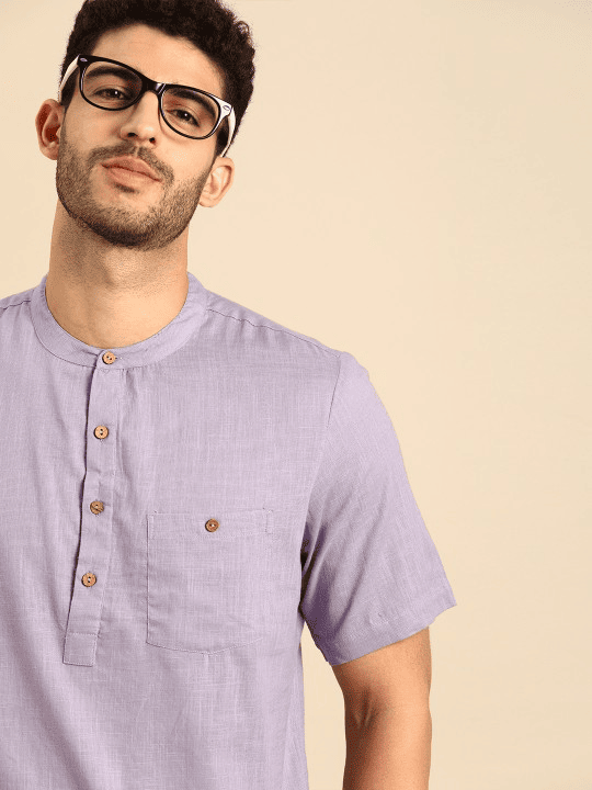 Men Lavender Pure Cotton Solid Kurta