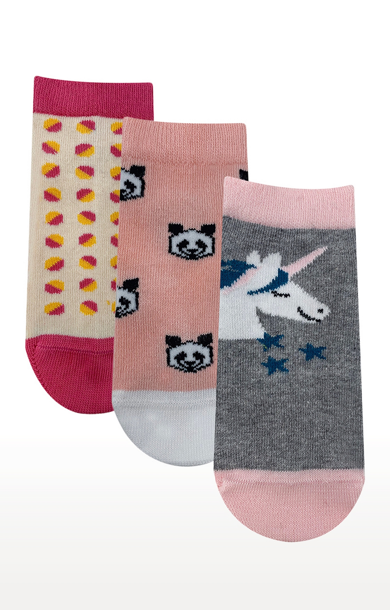 Mint & Oak | Mint & Oak Pretty In Pink Cotton Multi Ankle Length Socks for Kids - Pack of 3 1