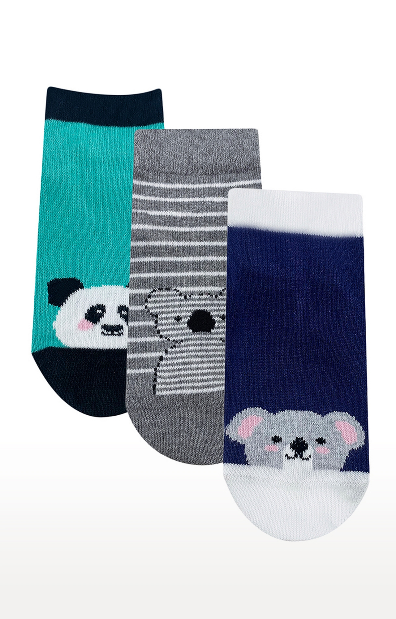 Mint & Oak | Mint & Oak Big Bear Hug Cotton Multi Ankle Length Socks for Kids - Pack of 3 1