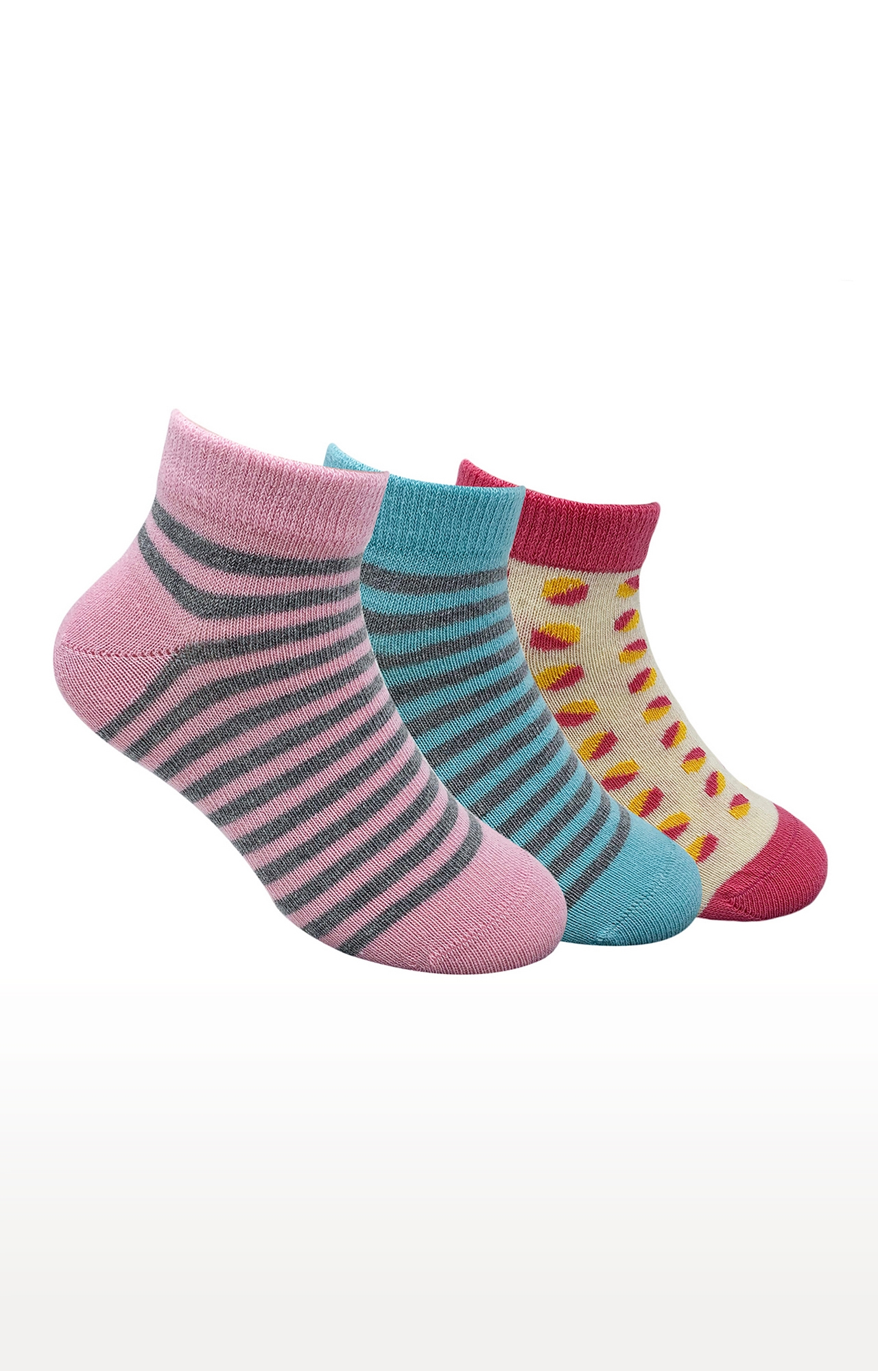 Mint & Oak Dots & Stripe Cotton Multi Ankle Length Socks for Kids - Pack of 3