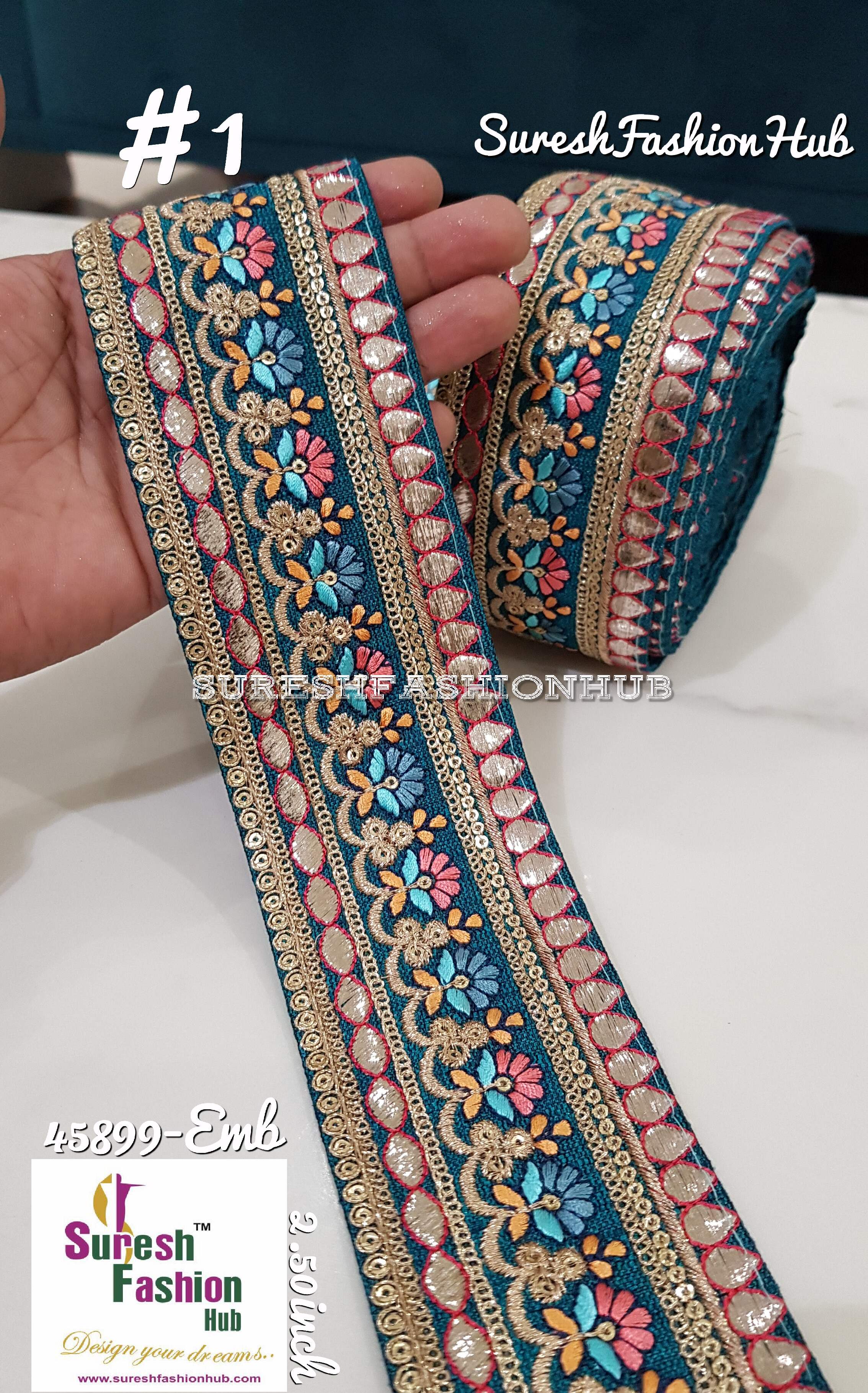 Mix Flowers With Foil Work Blue Trim
