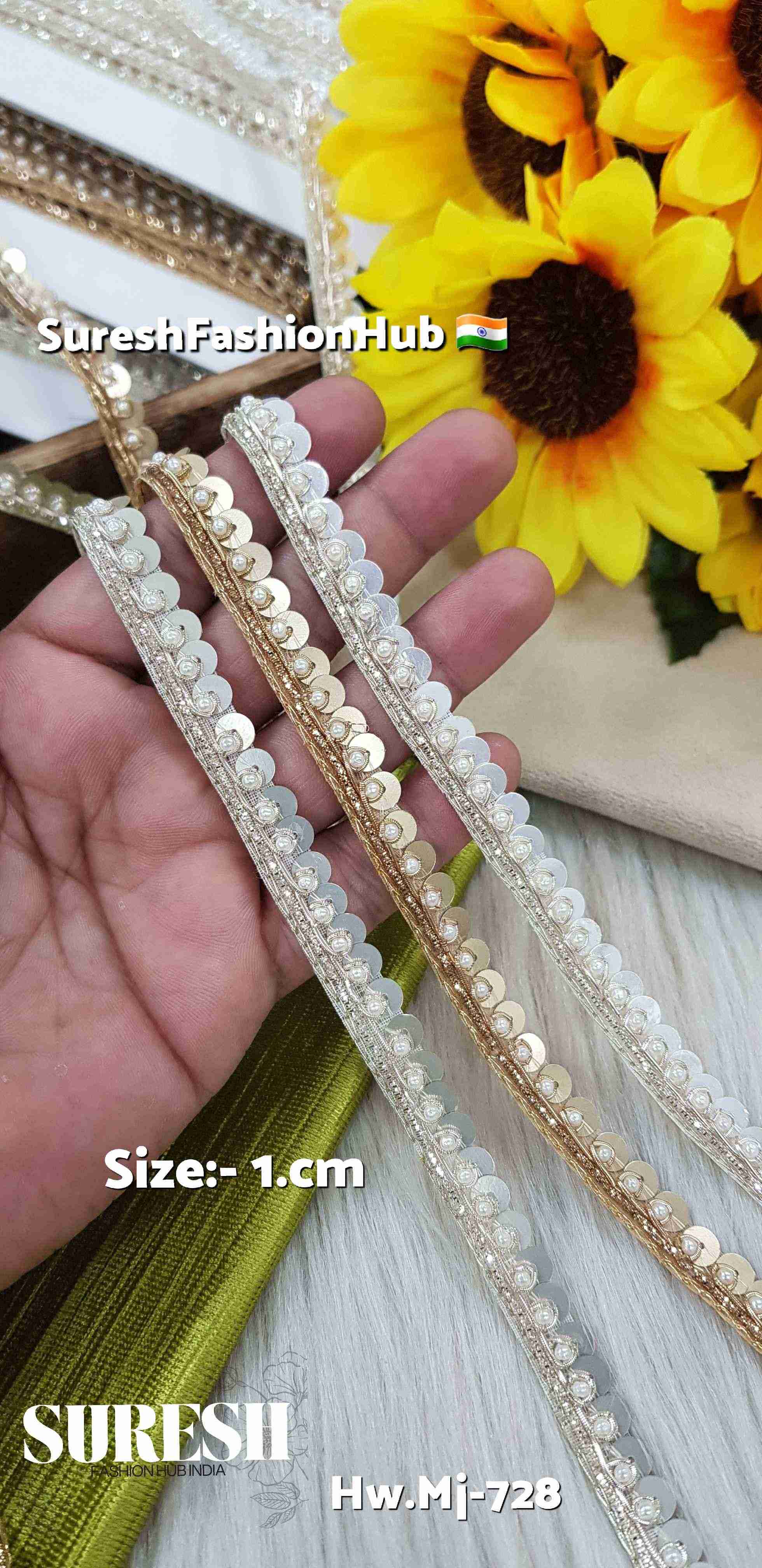 Water Gold Sequins & Pearl Border Lace