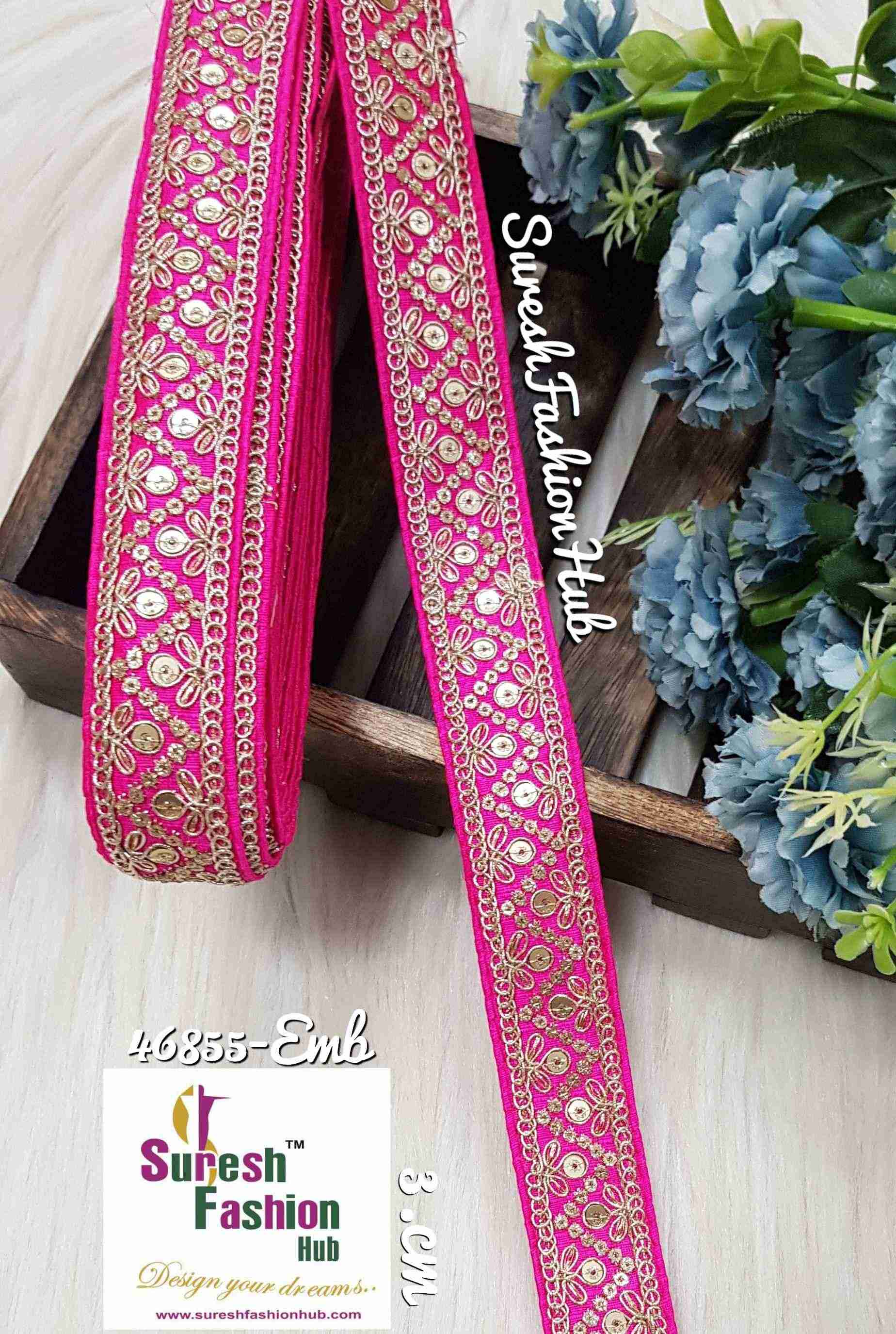 Golden Sequin With Zari Splendor Pink Borders Laces