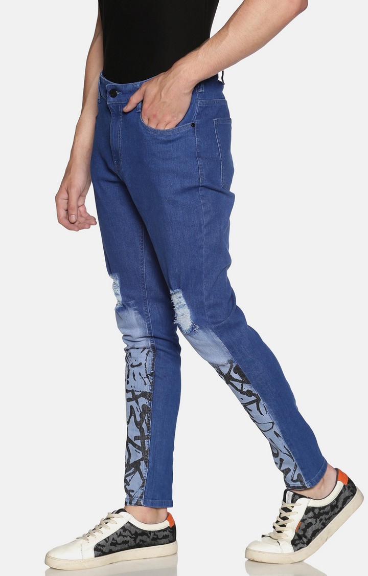 KULTPRIT | Kultprit Light Washed Skinny Fit Printed Jeans For Men 2