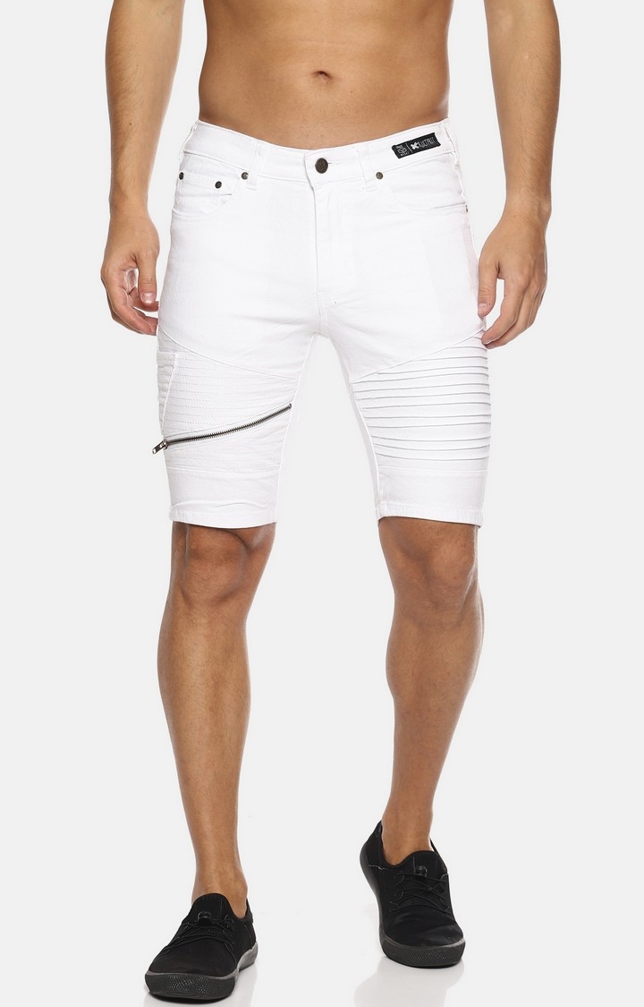 KULTPRIT | Biker Details White Denim Shorts With Cross Zipper 0