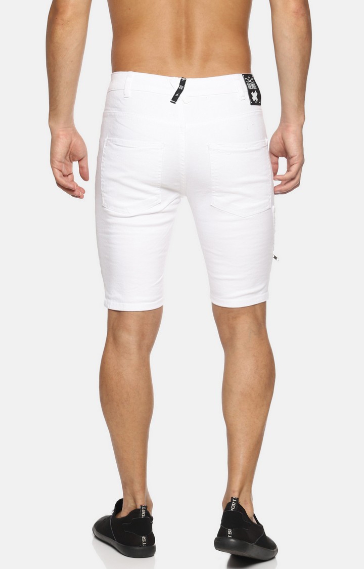 KULTPRIT | Biker Details White Denim Shorts With Cross Zipper 3