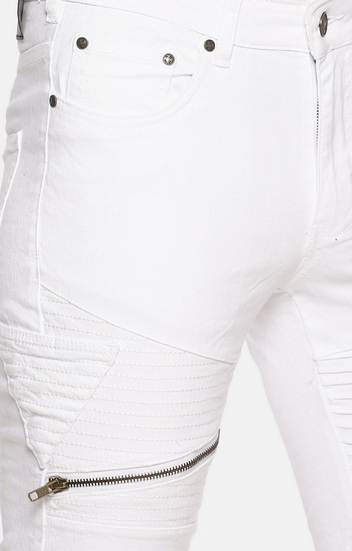 KULTPRIT | Biker Details White Denim Shorts With Cross Zipper 4