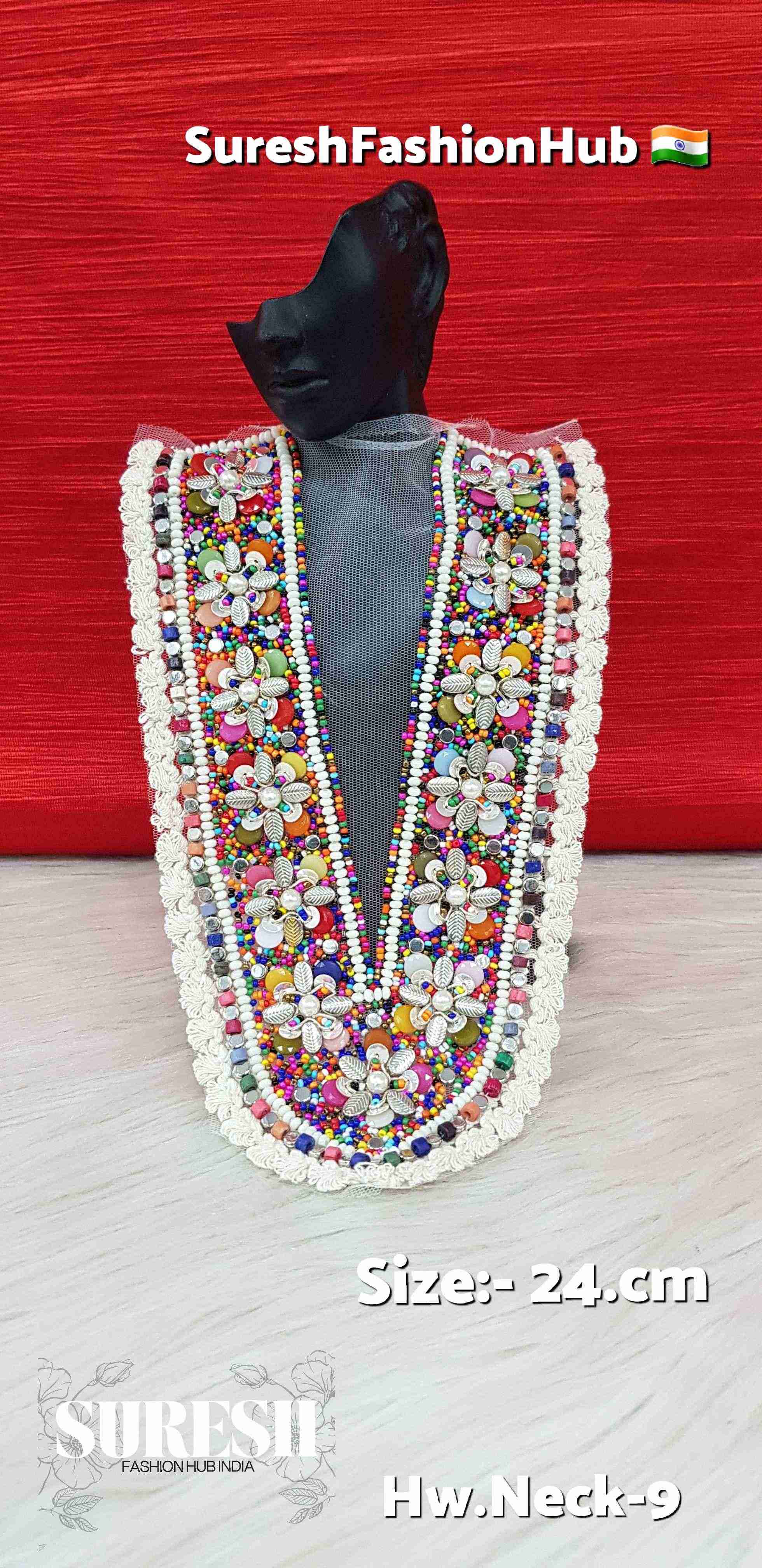 Bohemian Shine Floral Neck Patch – Multicolor on Off-White Net
