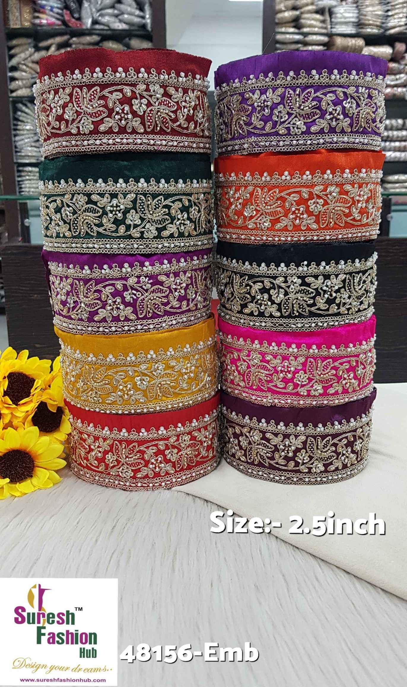 Orange  Amber Shine Embroidery Lace