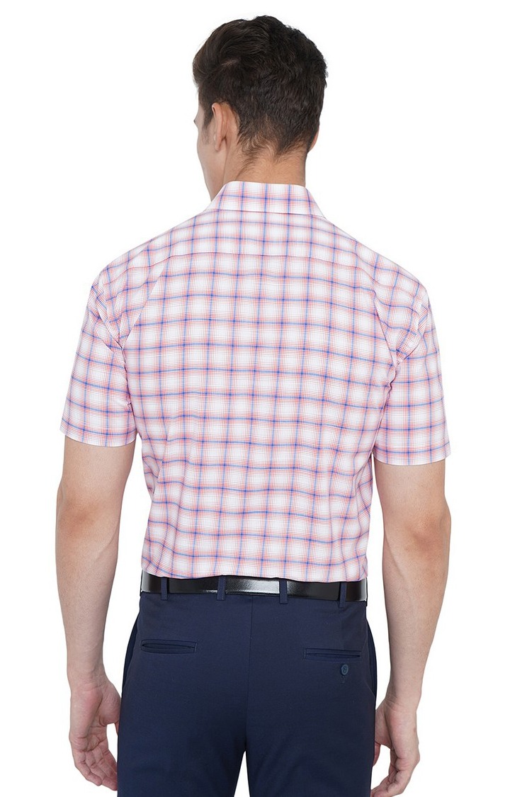 JBR1109/1,ORANGE CHEX (R) Men's Blue Cotton Checked Formal Shirts