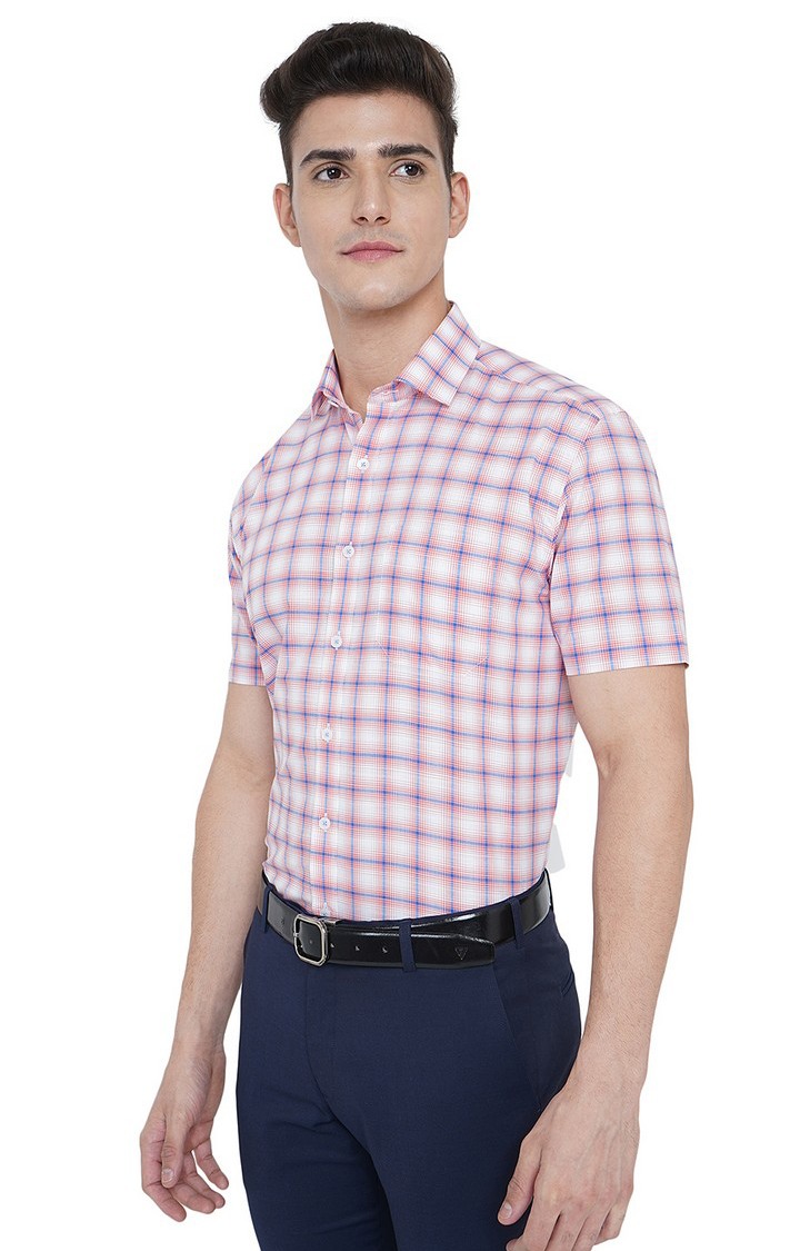 JBR1109/1,ORANGE CHEX (R) Men's Blue Cotton Checked Formal Shirts