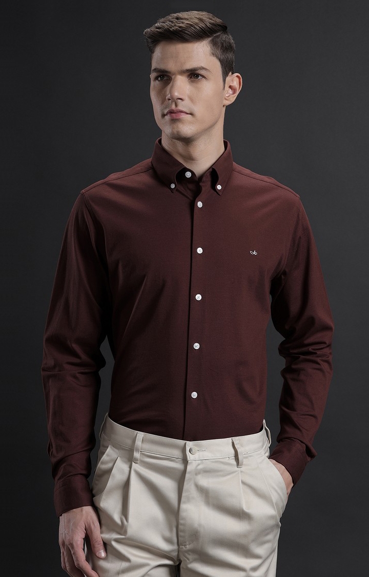 Aldeno | Men's Maroon Cotton Solid Formal Shirt