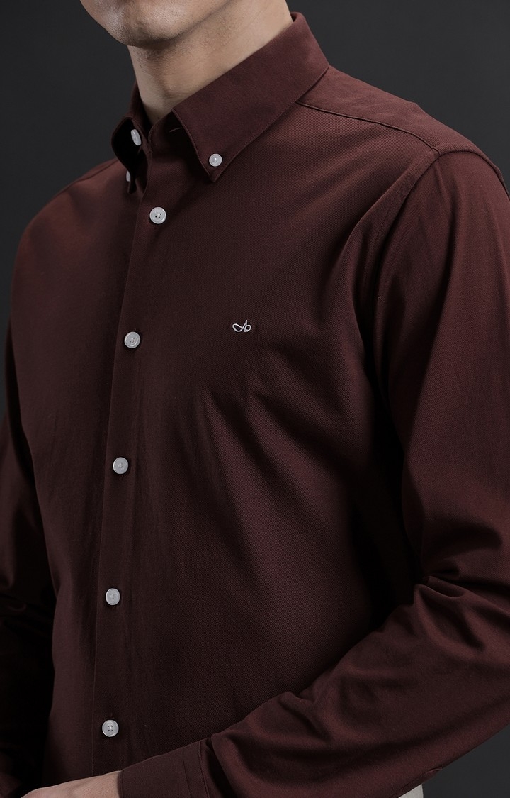 Men's Maroon Cotton Solid Formal Shirt