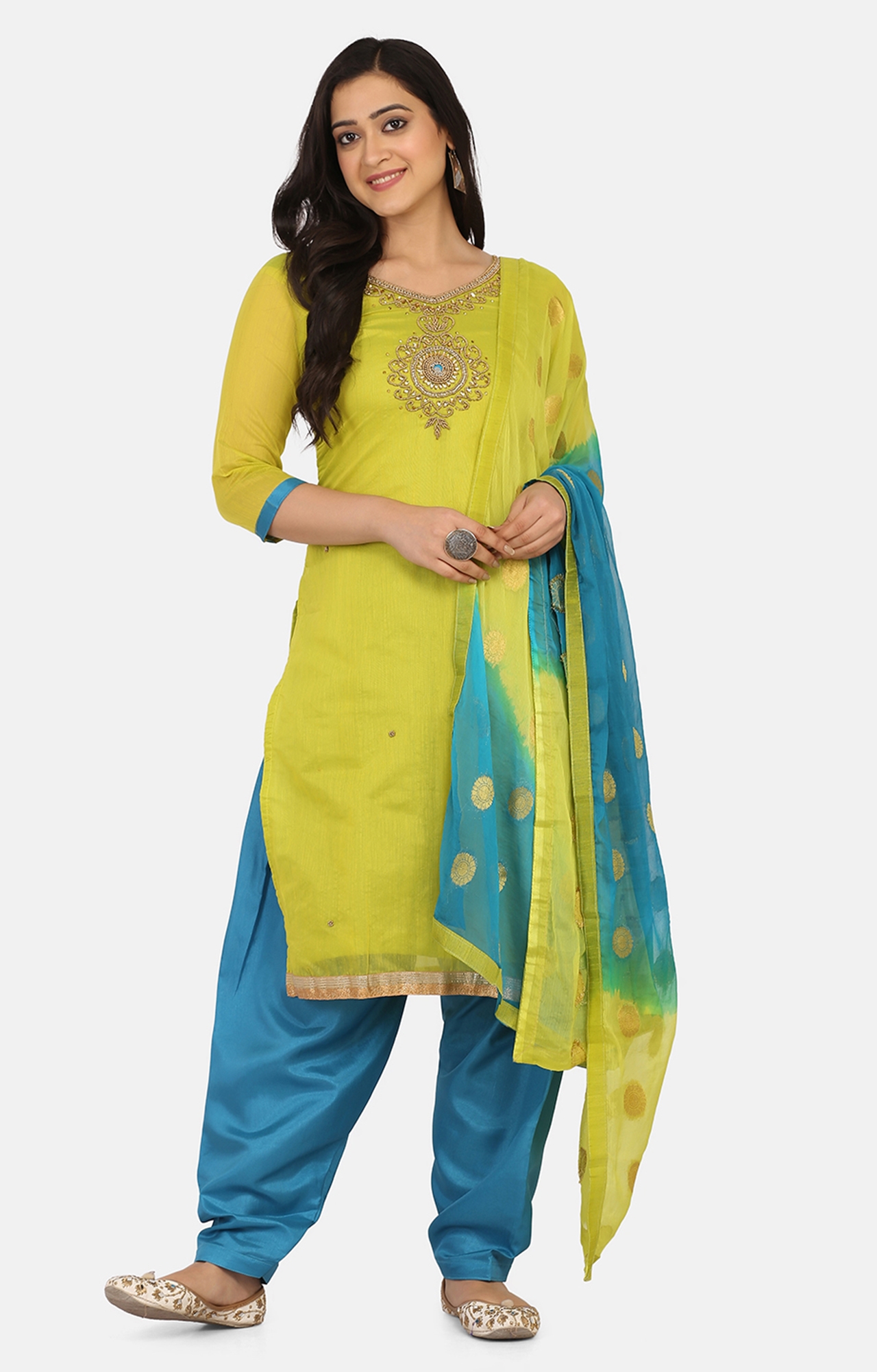 Shaily Green Color Cotton Blend Embroidered Unstitched Dress Material-VF_MURLIGRN38_DM