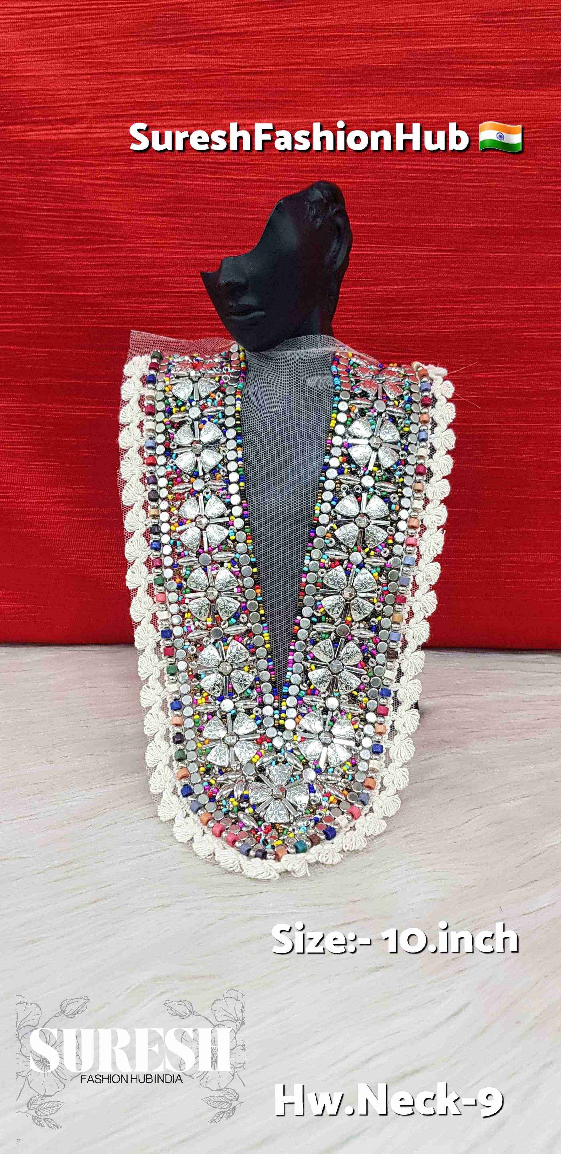 Boho Bloom Handcrafted Floral Neck Patch – Multicolor on Off-White Net