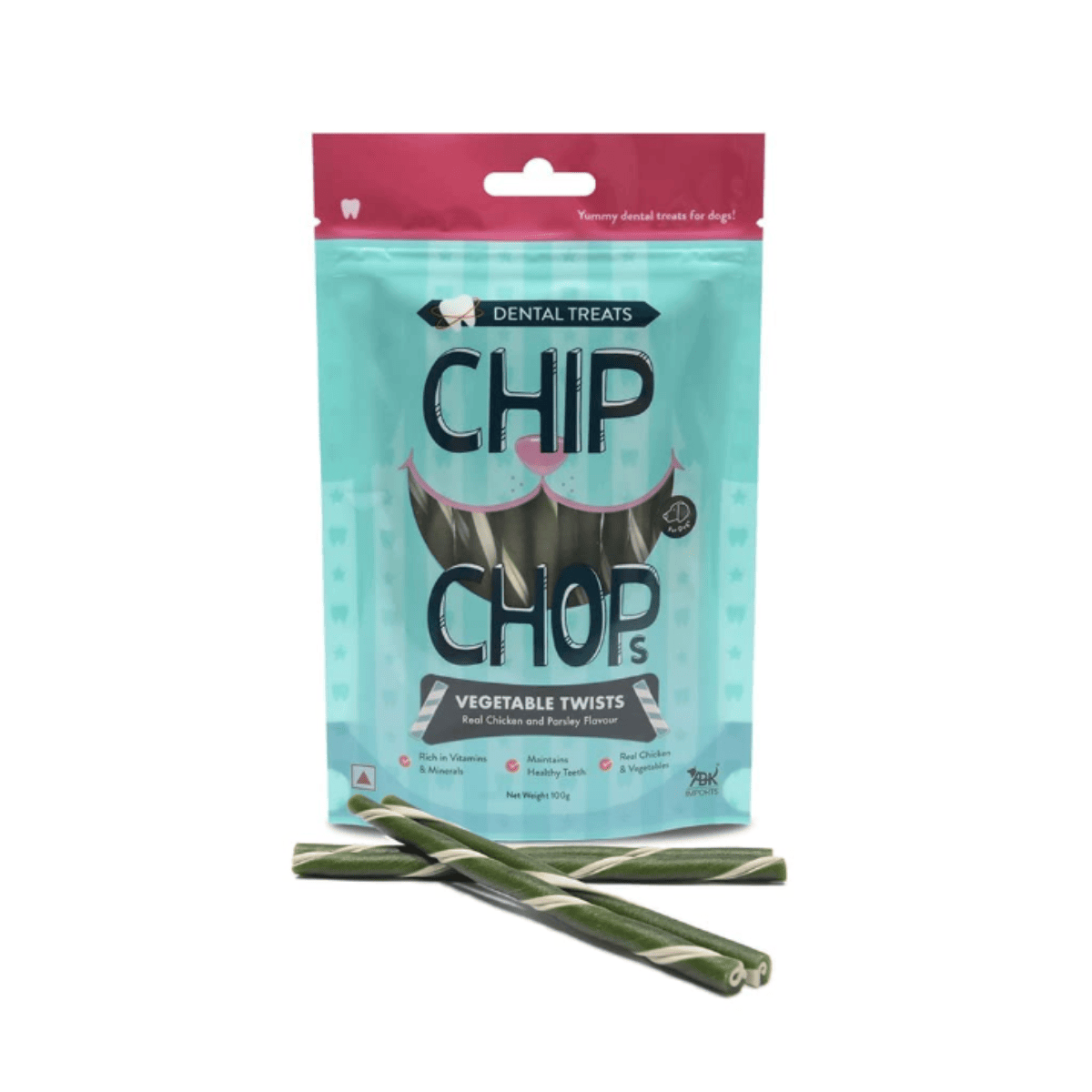 Chip Chops Vegetable Twists Real Chicken and Parsley Flavour Dog Treat - 100 g