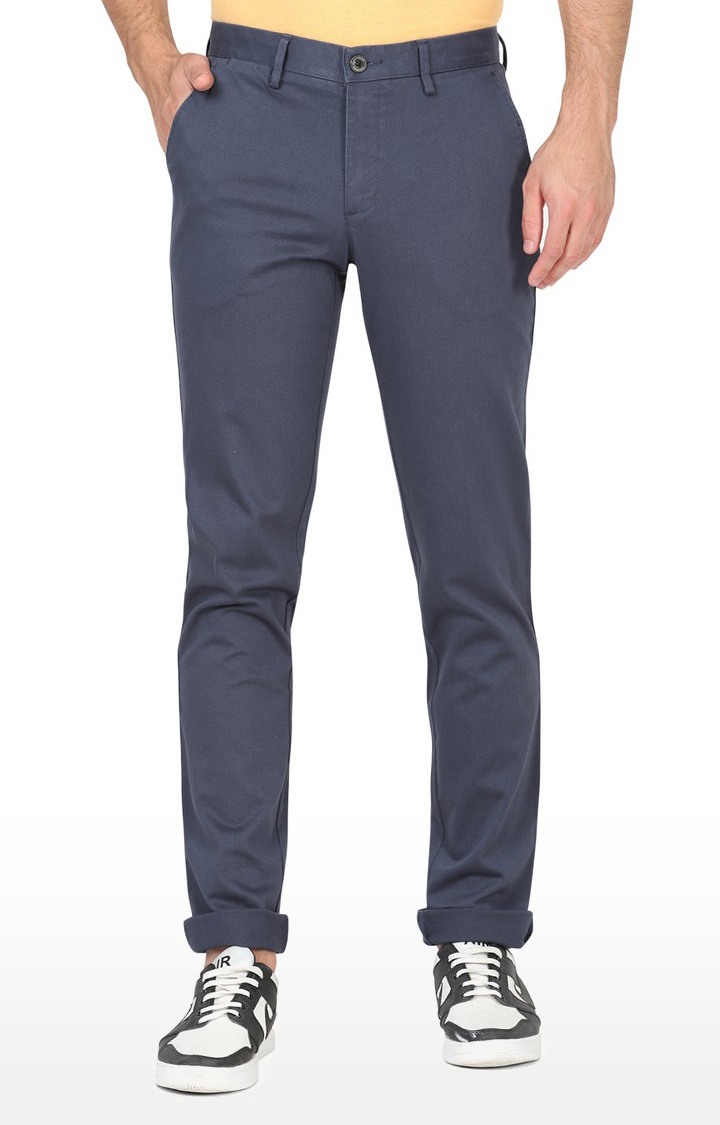 JBCT213/5,BLUE Men's Blue Cotton Solid Trousers